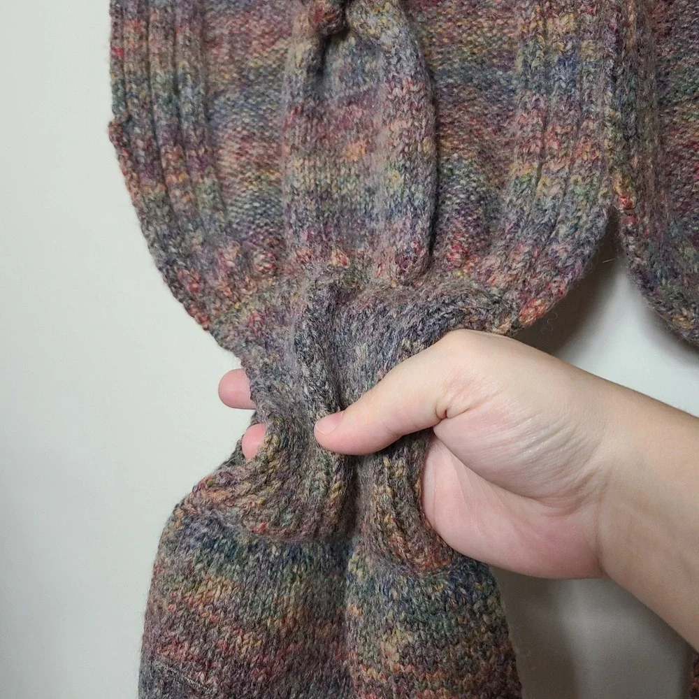 Chunky Wool Blend Knit Scarf Multi Color Earthy Goblin Folk Whimsical‎ Grunge